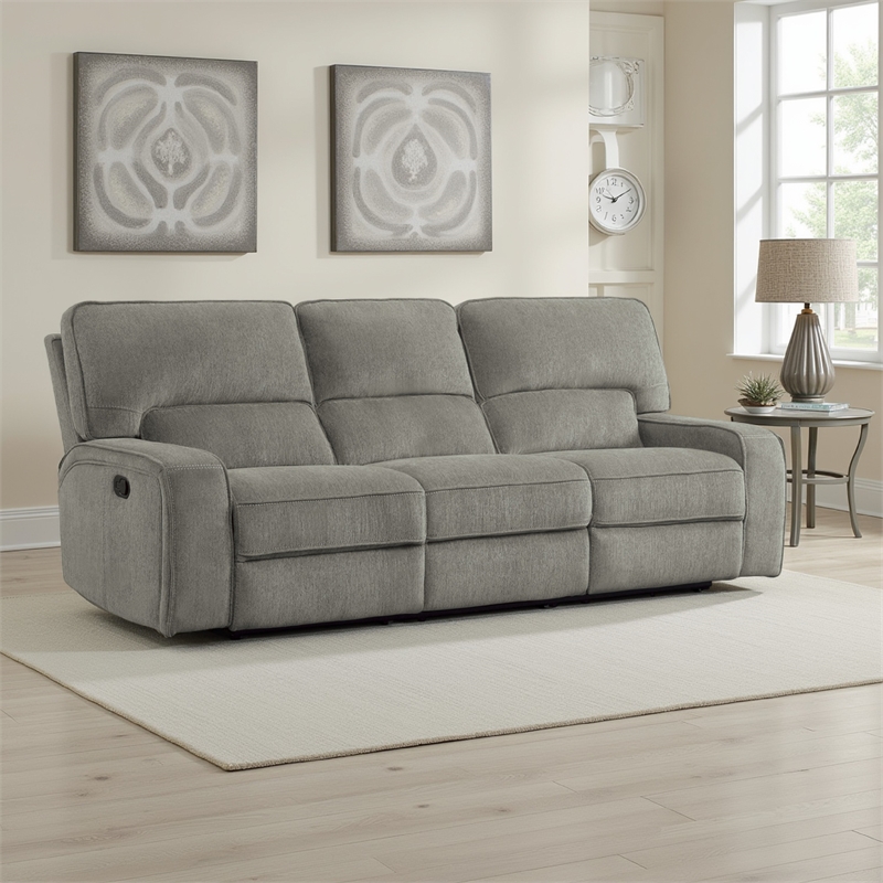 Neo 99 Inch Manual Double Recliner Sofa- 3 Seater Soft Gray Chenille Fabric