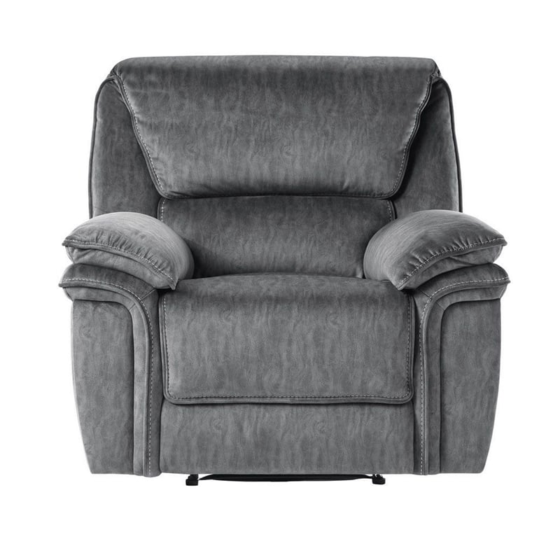 Muir 38 Inch Manual Recliner Chair- Tufted Back Gray Microfiber- Solid Wood