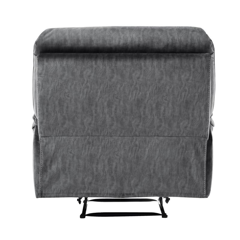 Muir 38 Inch Manual Recliner Chair- Tufted Back Gray Microfiber- Solid Wood