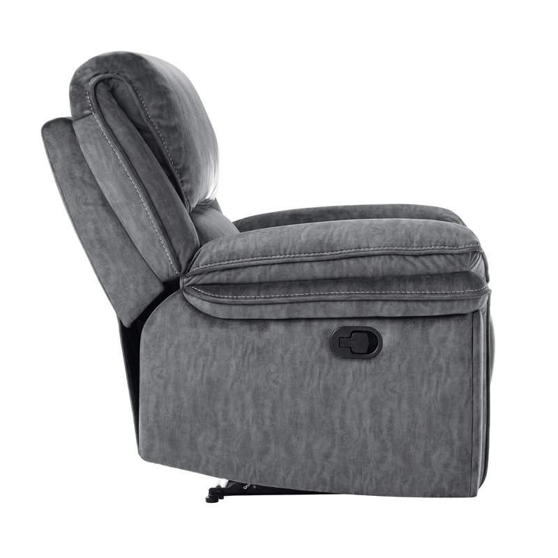Muir 38 Inch Manual Recliner Chair- Tufted Back Gray Microfiber- Solid Wood