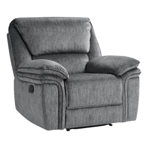 Muir 38 Inch Manual Recliner Chair- Tufted Back Gray Microfiber- Solid Wood