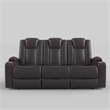 Power Recliner Sofa- 83 Inch- Brown Faux Leather- Drop Down Table