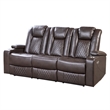 Power Recliner Sofa- 83 Inch- Brown Faux Leather- Drop Down Table