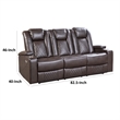 Power Recliner Sofa- 83 Inch- Brown Faux Leather- Drop Down Table