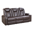 Power Recliner Sofa- 83 Inch- Brown Faux Leather- Drop Down Table