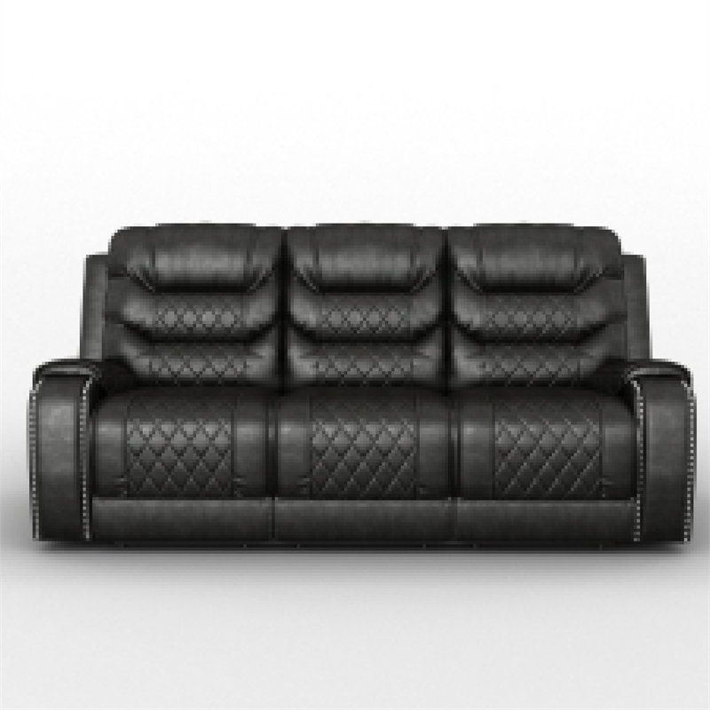 Paul Power Recliner Sofa- 87 Inch- Gray Faux Leather- Drop Down Table