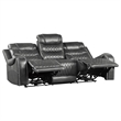Paul Power Recliner Sofa- 87 Inch- Gray Faux Leather- Drop Down Table