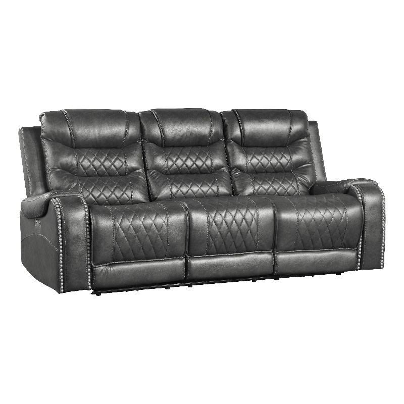 Paul Power Recliner Sofa- 87 Inch- Gray Faux Leather- Drop Down Table