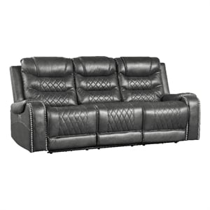 Paul Power Recliner Sofa- 87 Inch- Gray Faux Leather- Drop Down Table