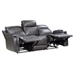 Jolo Manual Recliner Sofa- Drop Table- 82 Inch- Gray Faux Leather