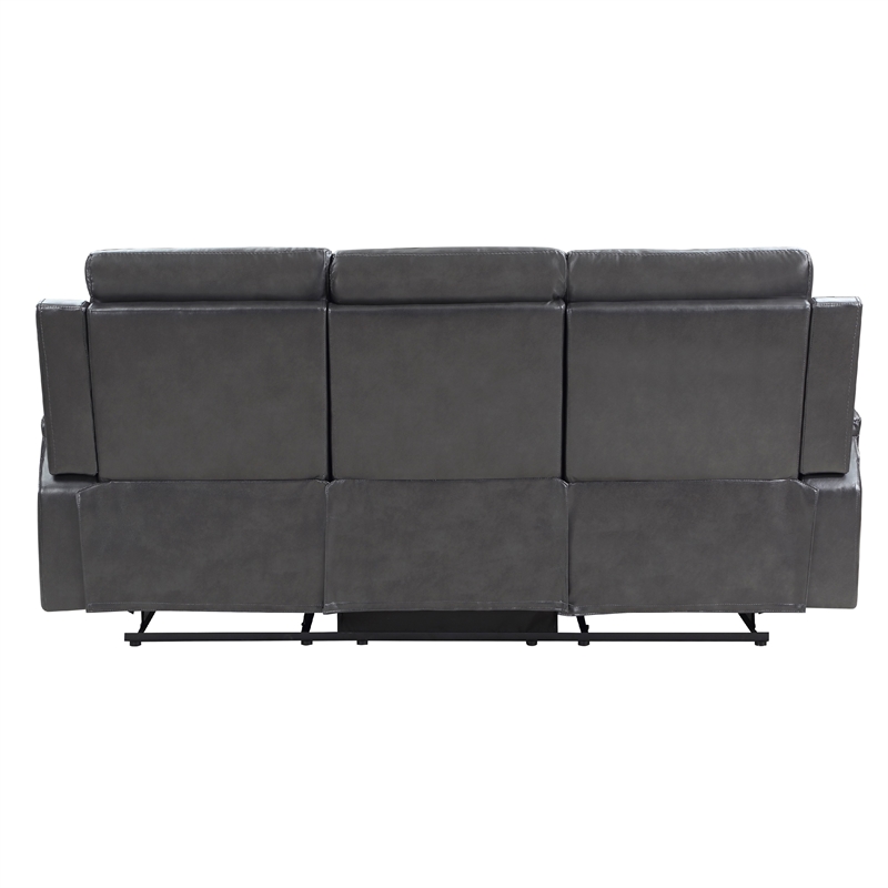 Jolo Manual Recliner Sofa- Drop Table- 82 Inch- Gray Faux Leather
