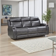 Jolo Manual Recliner Sofa- Drop Table- 82 Inch- Gray Faux Leather