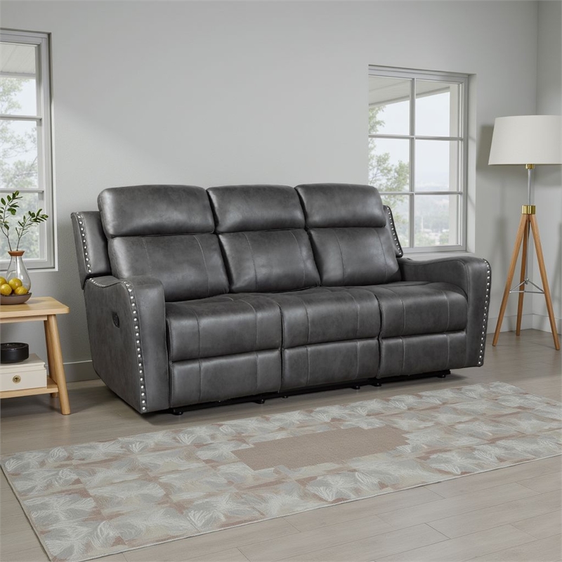 Gimo Dual Manual Recliner Sofa- Dark Gray Microfiber- 82 Inch