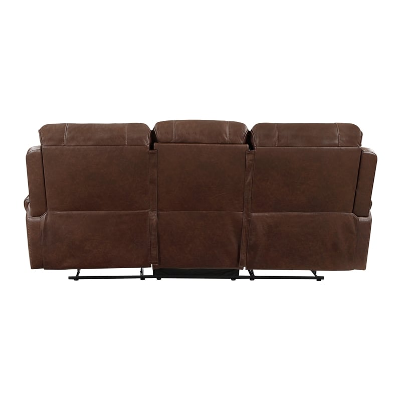 Dean 87 Inch Dual Manual Recliner Sofa- Cupholders- Brown Faux Leather