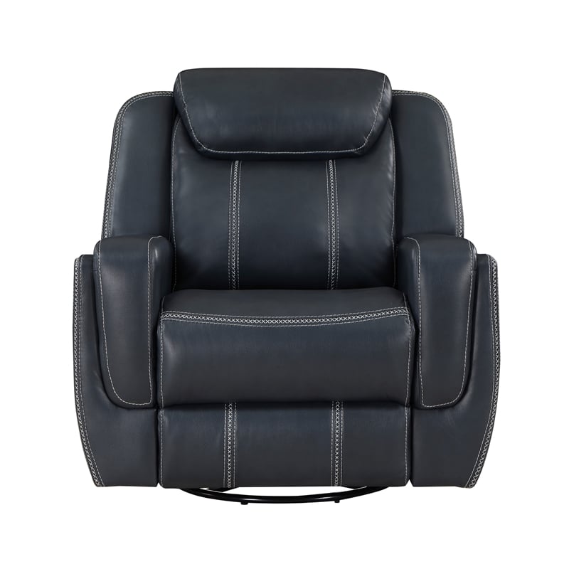 Louise 40 Inch Swivel Glider Manual Recliner Chair- Blue Faux Leather