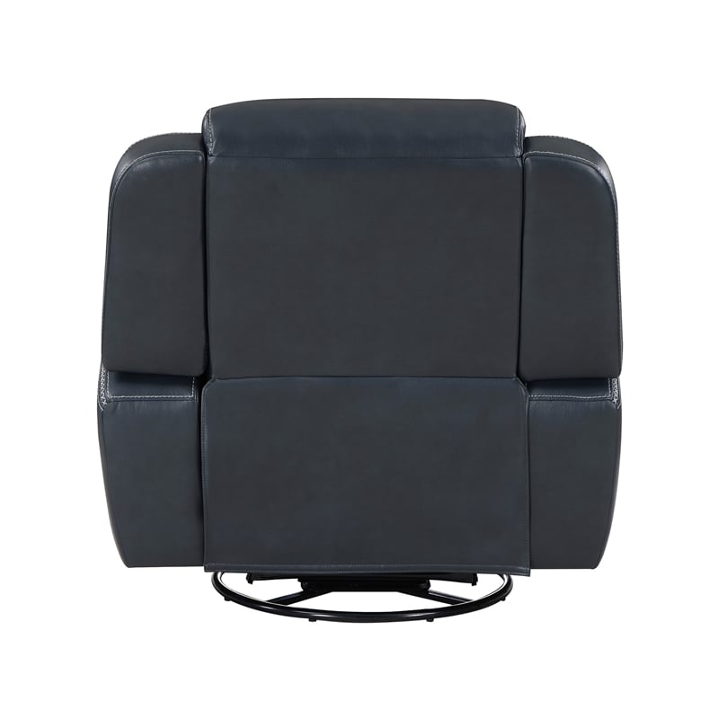 Louise 40 Inch Swivel Glider Manual Recliner Chair- Blue Faux Leather