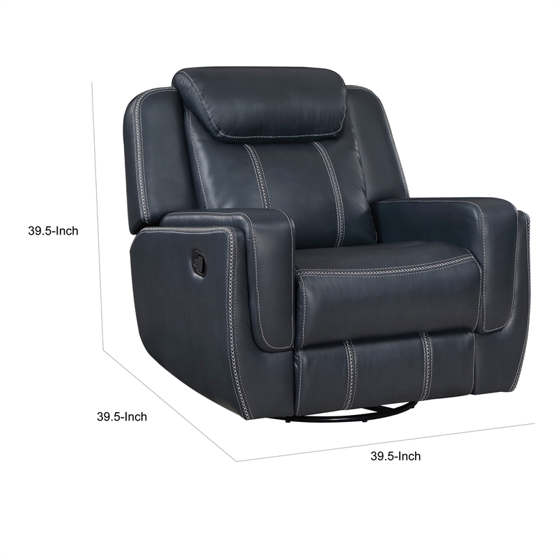 Louise 40 Inch Swivel Glider Manual Recliner Chair- Blue Faux Leather
