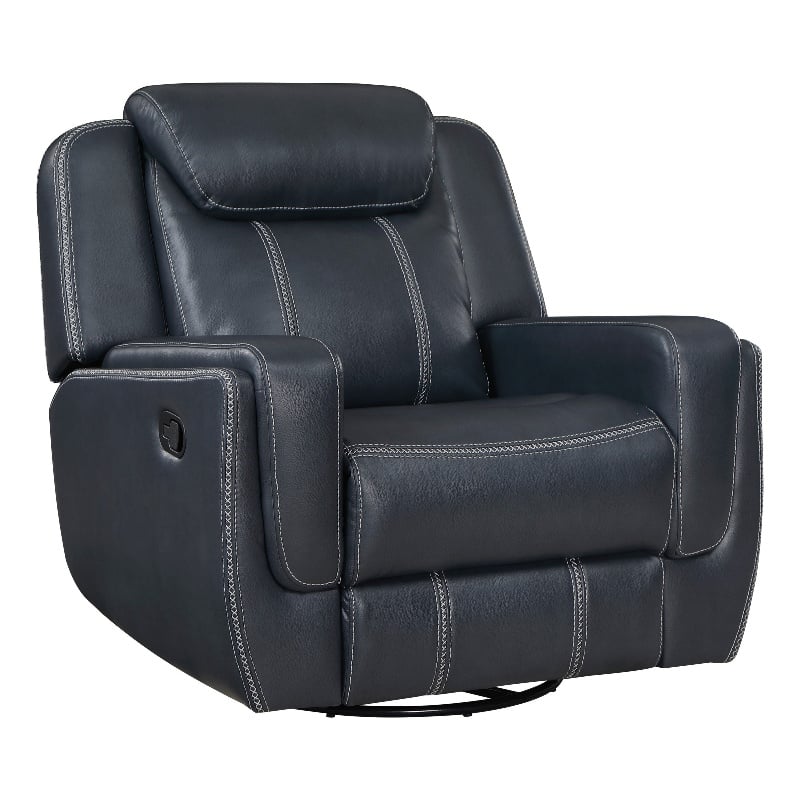 Louise 40 Inch Swivel Glider Manual Recliner Chair- Blue Faux Leather