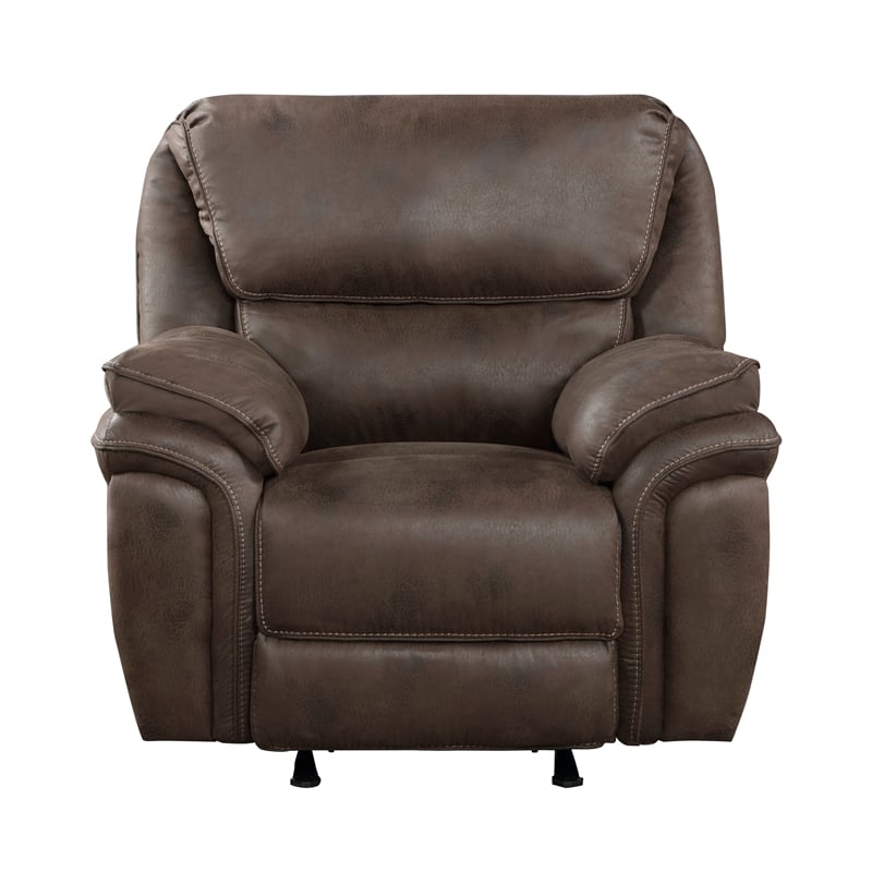 Tony 45 Inch Manual Recliner Chair- Cushioned Brown Microfiber- Solid Wood