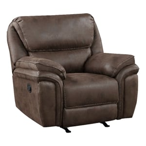 Tony 45 Inch Manual Recliner Chair- Cushioned Brown Microfiber- Solid Wood