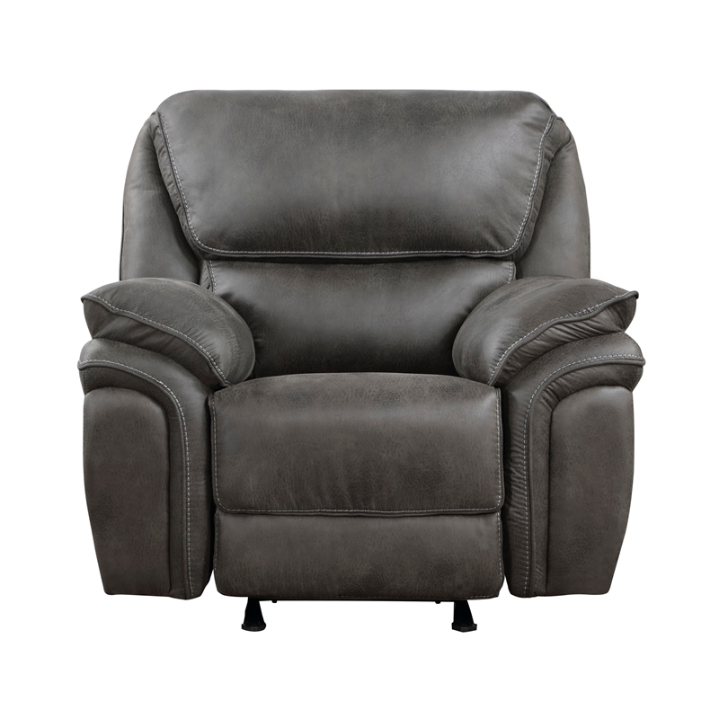 Tony 45 Inch Rocker Manual Recliner Chair- Gray Microfiber- Solid Wood