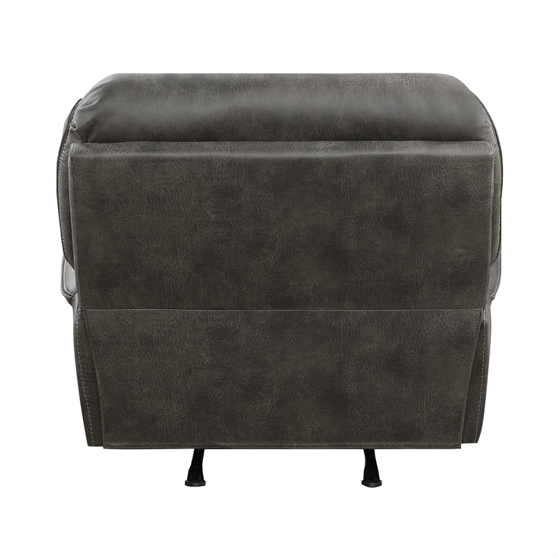 Tony 45 Inch Rocker Manual Recliner Chair- Gray Microfiber- Solid Wood