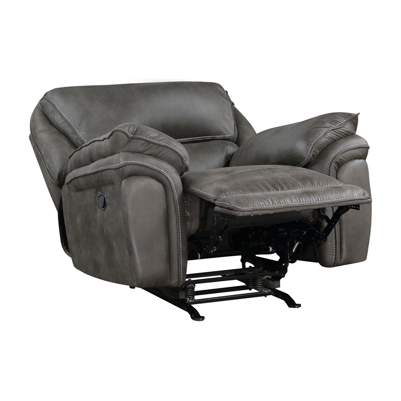 Tony 45 Inch Rocker Manual Recliner Chair- Gray Microfiber- Solid Wood