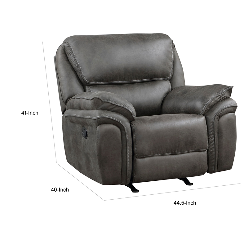 Tony 45 Inch Rocker Manual Recliner Chair- Gray Microfiber- Solid Wood