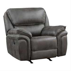 Tony 45 Inch Rocker Manual Recliner Chair- Gray Microfiber- Solid Wood