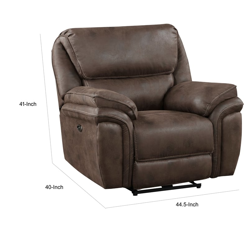 Tony 45 Inch Power Recliner Chair- Brown Microfiber- Solid Wood- USB Port