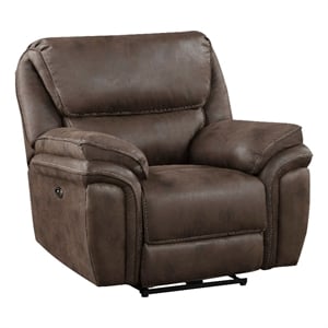 Tony 45 Inch Power Recliner Chair- Brown Microfiber- Solid Wood- USB Port