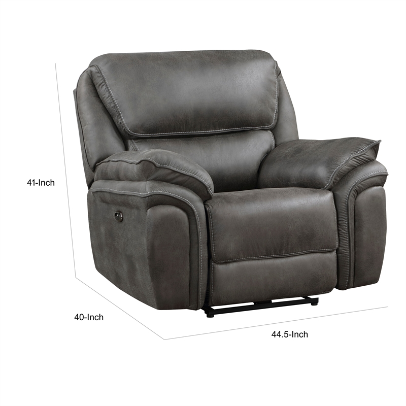 Tony 40 Inch Power Recliner Chair- Gray Microfiber- Solid Wood- USB Port
