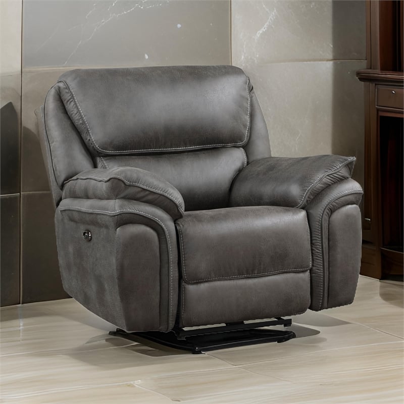 Tony 40 Inch Power Recliner Chair- Gray Microfiber- Solid Wood- USB Port
