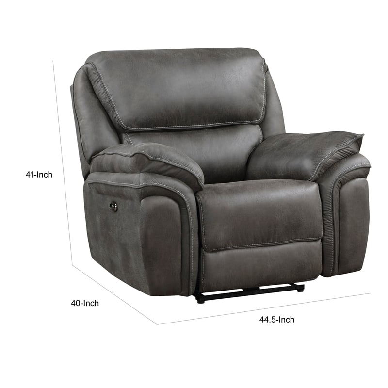 Tony 40 Inch Power Recliner Chair- Gray Microfiber- Solid Wood- USB Port