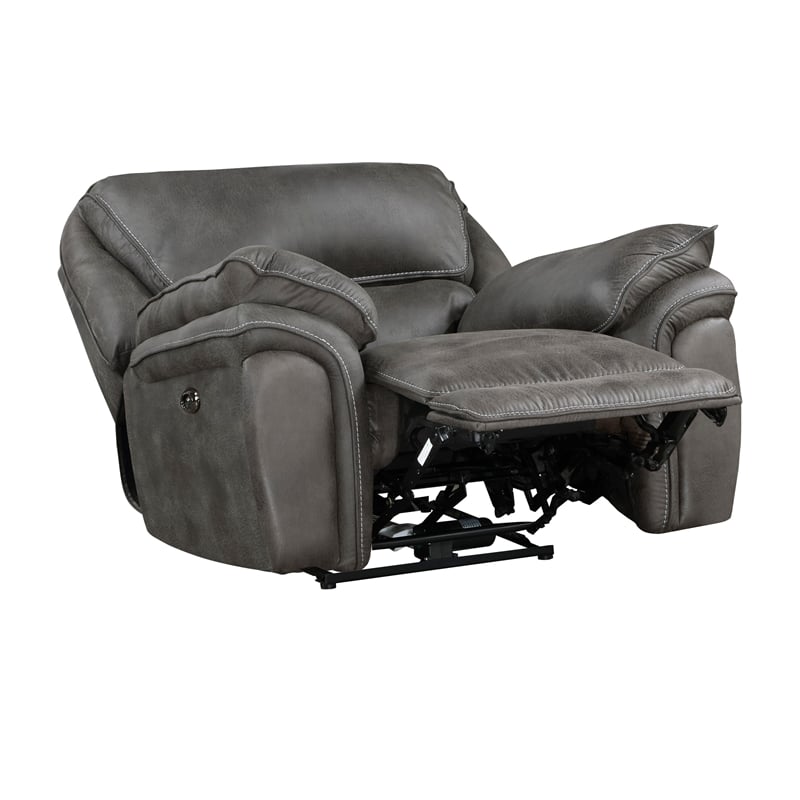 Tony 40 Inch Power Recliner Chair- Gray Microfiber- Solid Wood- USB Port
