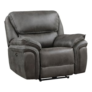 Tony 40 Inch Power Recliner Chair- Gray Microfiber- Solid Wood- USB Port