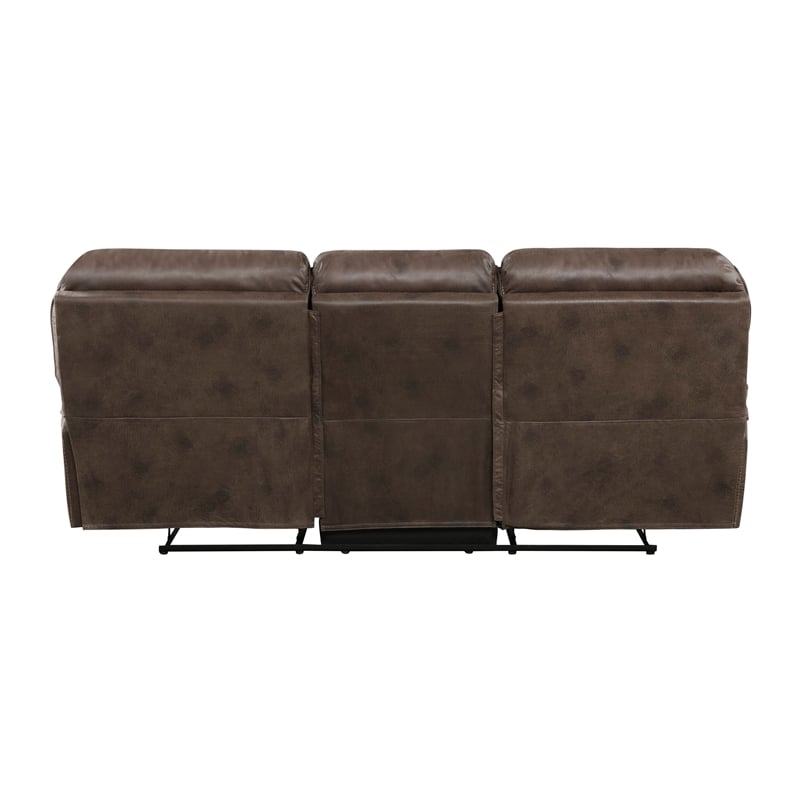 Tony 90 Inch Double Manual Recliner Sofa- Brown Microfiber- Solid Wood