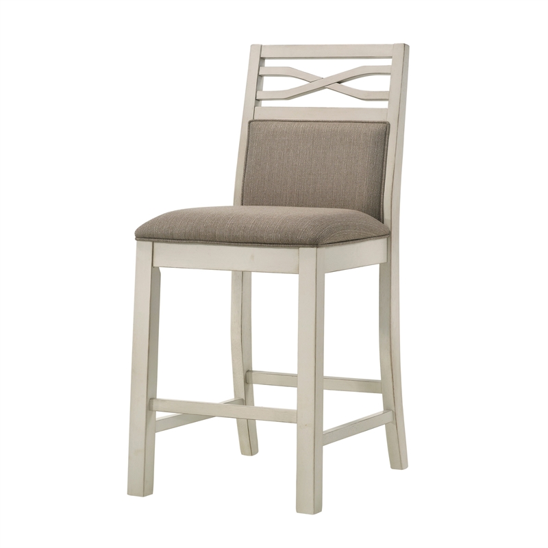 Marie 26 Inch Counter Height Chair- Khaki Fabric Seat- Back- Beige- Set of 2
