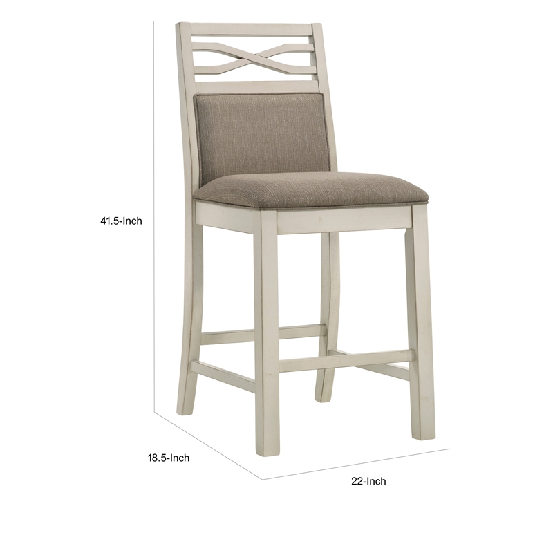 Marie 26 Inch Counter Height Chair- Khaki Fabric Seat- Back- Beige- Set of 2