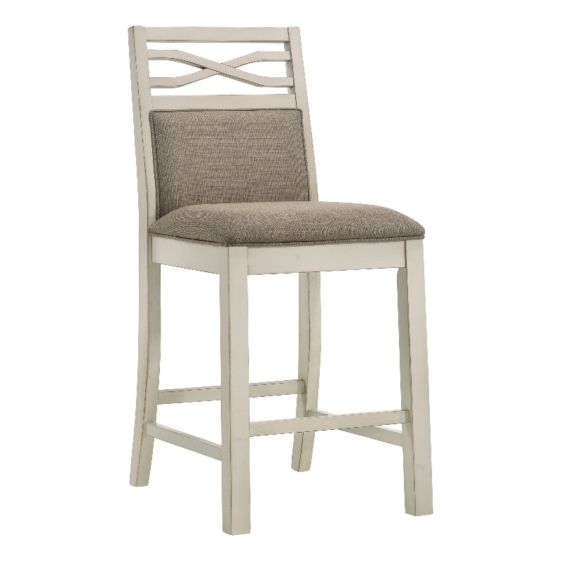 Marie 26 Inch Counter Height Chair- Khaki Fabric Seat- Back- Beige- Set of 2