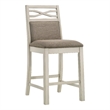 Marie 26 Inch Counter Height Chair- Khaki Fabric Seat- Back- Beige- Set of 2