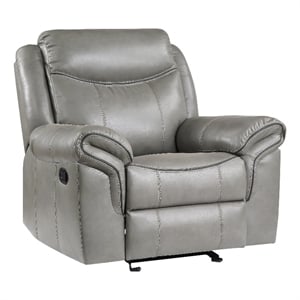 Max 42 Inch Manual Recliner Chair- Gray Faux Leather- Solid Wood- Metal