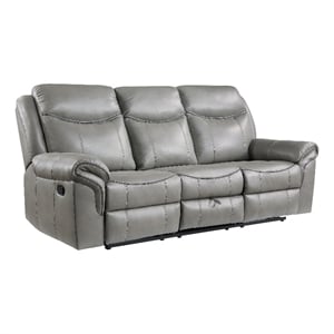 Max 80 Inch Dual Manual Recliner Sofa- Cupholders- USB- Gray Faux Leather