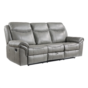 Max 80 Inch Dual Manual Recliner Sofa- Cupholders- USB- Gray Faux Leather