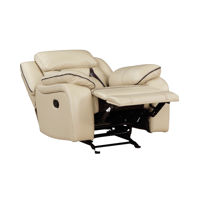 Millie 40 Inch Manual Recliner Chair- Beige Faux Leather- Solid Wood- Metal