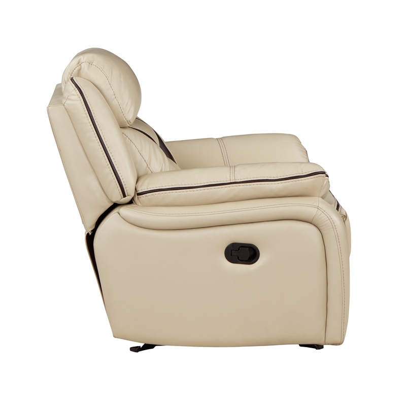Millie 40 Inch Manual Recliner Chair- Beige Faux Leather- Solid Wood- Metal