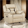 Millie 40 Inch Manual Recliner Chair- Beige Faux Leather- Solid Wood- Metal