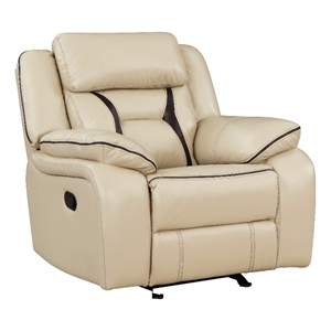 Millie 40 Inch Manual Recliner Chair- Beige Faux Leather- Solid Wood- Metal
