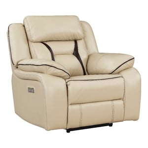 Millie 40 Inch Power Recliner Chair- Beige Faux Leather- Solid Wood- Metal