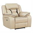 Millie 40 Inch Power Recliner Chair- Beige Faux Leather- Solid Wood- Metal